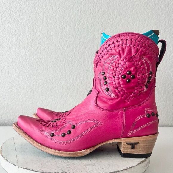 Lane COSSETTE Womens Cowboy Booties 9 Western Cowgirl Pink Leather Short Boots - Picture 4 of 12